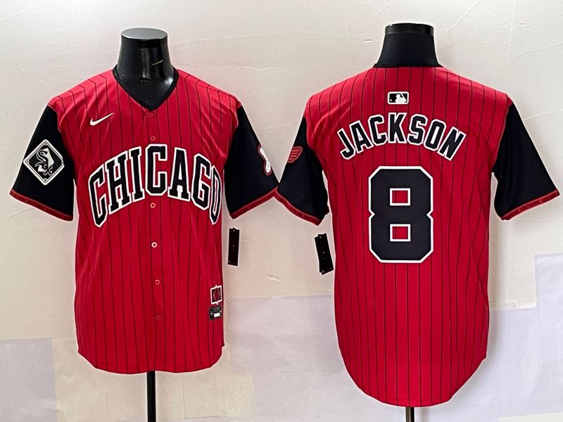 Men 2025 Chicago White Sox 8 Jackson Red Stripe Joint Name Nike MLB Jersey style 43